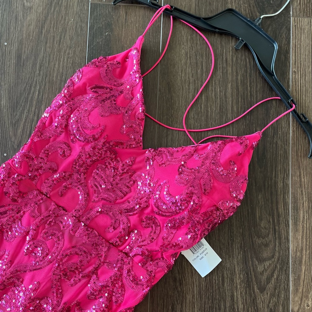 B Darlin Fuchsia Pink Sequin Gown Size 9/10 Juniors
